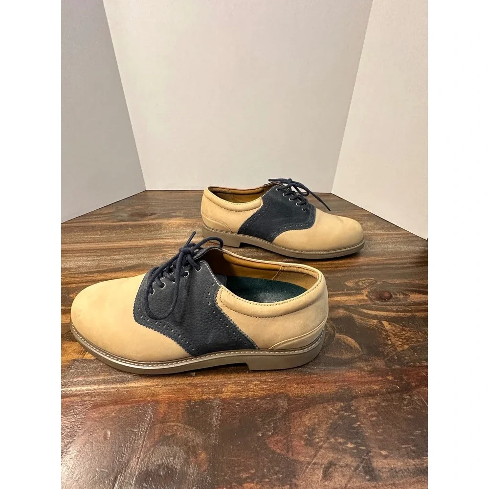 Rockport Mens Saddle‎ Shoes Leather Lace Up Oxfords Beige Blue 8.5 W